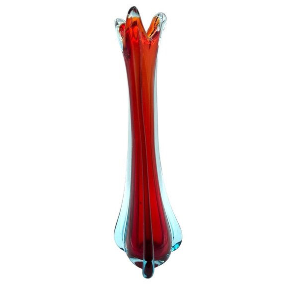 Vintage UV Extra Large Organic Red Blue Murano Glass Sommerso Vase Italian 1970s - Picture 8 of 11